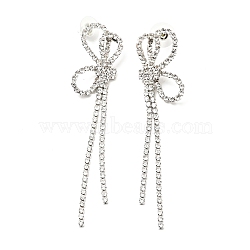 Crystal Rhinestone & Clear Cubic Zirconia Stud Earrings, Brass Long Tassel Drop Earrings with 925 Sterling Silver Pin for Women, Platinum, Butterfly Pattern, 81mm, Pin: 0.8mm(EJEW-C037-01F-P)