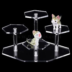 4-Tier Transparent Acrylic Model Toy Assembled Holders, Action Figure Hexagon Display Risers, with Screws and Screwdriver, Clear, Finished Product:: 18x12.5x10cm, about 18pcs/set(ODIS-WH0034-05A)