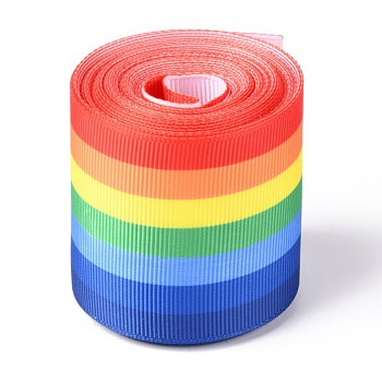 Rainbow Polyester Ribbon, Single Face Printed Grosgrain Ribbon, for Crafts Gift Wrapping, Party Decoration, Colorful, 2 inch(51mm), 5 yards/roll(4.57m/roll)
