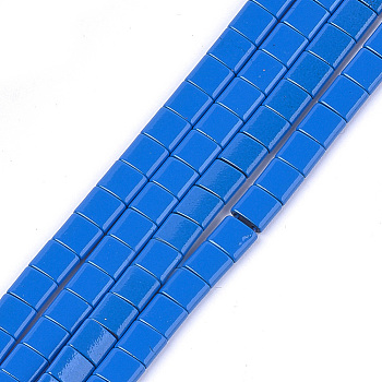 Spray Painted Non-magnetic Synthetic Hematite Multi-Strand Links, For Tile Elastic Bracelets Making, Square, Dodger Blue, 5x5x2mm, Hole: 0.6mm, about 81pcs/strand, 15.9 inch