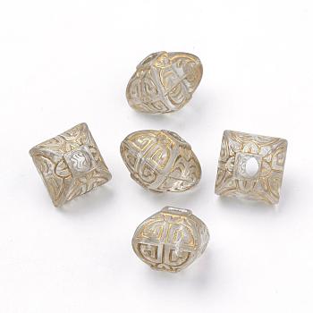 Plating Transparent Acrylic Beads, Metal Enlaced, Lantern, Golden Plated, 12~12.5x12~12.5x11mm, Hole: 3.5mm, about 469pcs/500g