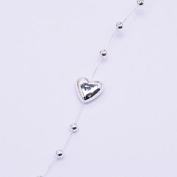 Handmade ABS Plastic Beaded Chains, Heart & Round, Silver,9x10x3x5mm