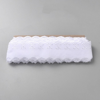 Polyester Embroidery Hollow Flower Lace Trim, Wavy Edge Lace Ribbon, White, 2-1/4 inch(58mm)