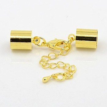 Iron Chain Extender, with Lobster Claw Clasps and Brass Cord Ends, Golden, 36mm, Cord End: 10x6mm, hole: 5mm