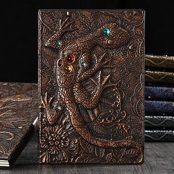 3D Embossed PU Leather Notebook, A5 Lizard Pattern Journal, for School Office Supplies, Red Copper, 215x145mm