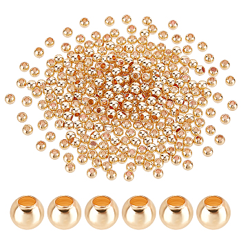 Elite Brass Beads, Long-Lasting Plated, Round, Golden, 2.4x2mm, Hole: 1mm, 300pcs/box
