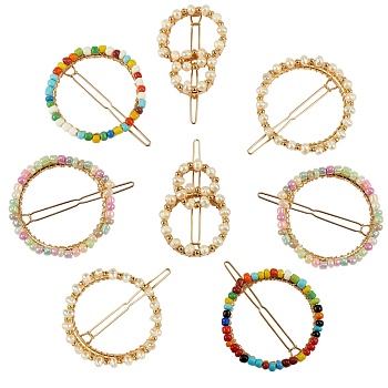 8Pcs 4 Style Alloy Claw Hair Clips, with Natural Cultured Freshwater Pearl Beads, Glass Seed Beads, Mixed Color, 2pcs/style