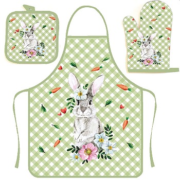 Easter Theme Polyester Sleeveless Apron and Gloves, with Double Shoulder Belt, Light Green, 800x600mm