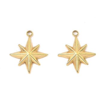 304 Stainless Steel Pendants, Star Charm, Real 18K Gold Plated, 16x13.5x2mm, Hole: 1.5mm
