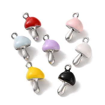 Alloy Enamel Pendants, Mushroom Charms, Platinum, Mixed Color, 15x8x7mm, Hole: 1.6mm