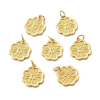 Brass Pendants, Long-Lasting Plated, Flower with Number 13, Real 18K Gold Plated, 16x14x1mm, Hole: 4mm