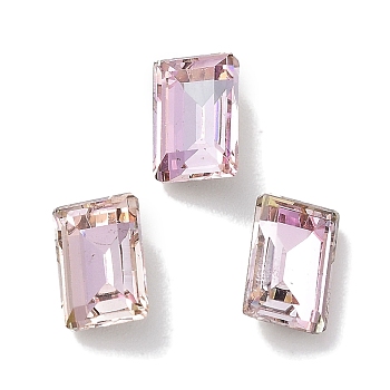 Glass Rhinestone Cabochons, Point Back & Back Plated, Faceted, Rectangle, Light Peach, 6x4x2.5mm