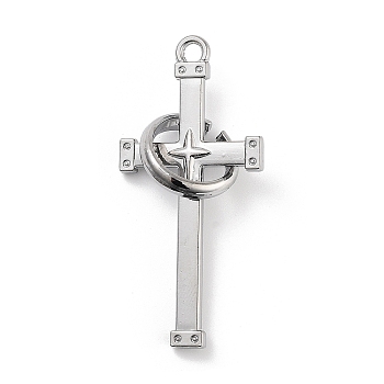 Tibetan Style Alloy Pendants, Cross with Star, Platinum, 50x23x6mm,Hole:3mm