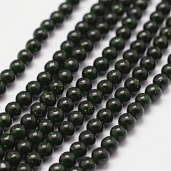 Synthetic Green Goldstone Beads Strands, Dyed & Heated, Round, 4mm, Hole: 0.8mm, 99pcs/strand, 14.5~15 inch