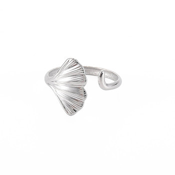 304 Stainless Steel Ginkgo Leaf Wrap Open Cuff Ring for Women, Stainless Steel Color, US Size 9 1/2(19.3mm)