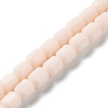 Opaque Glass Beads Strands, Faceted Barrel, Misty Rose, 6.5~7x6mm, Hole: 1mm, about 78pcs/strand, 20.28~21.65 inch(51.5~55cm)