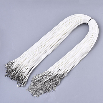 Waxed Cotton Cord Necklace Making, with Alloy Lobster Claw Clasps and Iron End Chains, Platinum, White, 44~48cm, 1.5mm