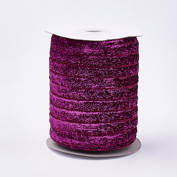 Glitter Sparkle Ribbon, Polyester & Nylon Ribbon, Deep Pink, 3/8 inch(9.5~10mm), about 50yards/roll(45.72m/roll)