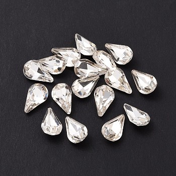 Glass Rhinestone Cabochons, Pointed Back & Silver Back Plated, Teardrop, Crystal, 10x6x4mm