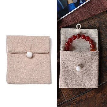 Burlap Packing Button Pouches Bags, for Jewelry Packaging, Rectangle, Antique White, 9.3x8.5x0.8~1.45cm