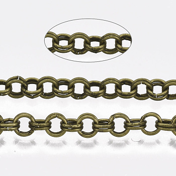 Iron Rolo Chains, Double Link Chains, Unwelded, with Spool, Antique Bronze, Link: 4x0.6mm, about 164.04 Feet(50m)/roll
