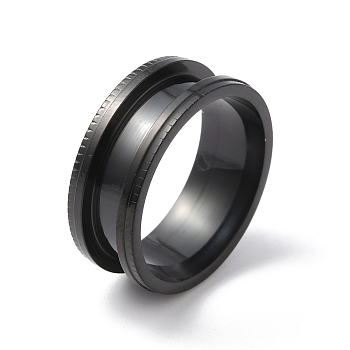 Titanium Steel Grooved Finger Ring for Women, Electrophoresis Black, Inner Diameter: 18mm