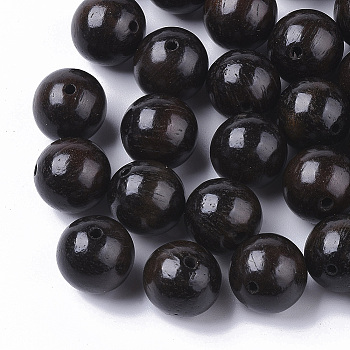 Natural Wood Beads, Waxed Wooden Beads, Dyed, Round, Black, 12mm, Hole: 1.8mm, about 430pcs/500g