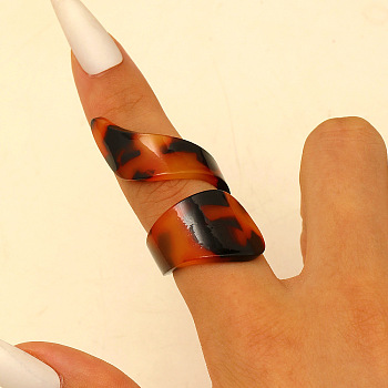 Acrylic Cuff Open Rings for Women, Nuggets with Leopard Print, Chocolate, 17mm
