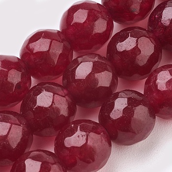 Natural Malaysia Jade Beads Strands, Dyed, Faceted, Round, Dark Red, 10mm, Hole: 1.2mm, about 37pcs/strand, 14.9 inch