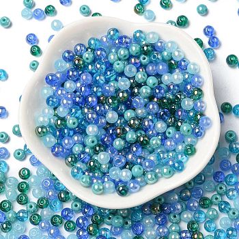 Glass Beads, Round, Mixed Style, Blue, 4~4.5x4mm, Hole: 0.8mm, about 1000pcs/1 bag