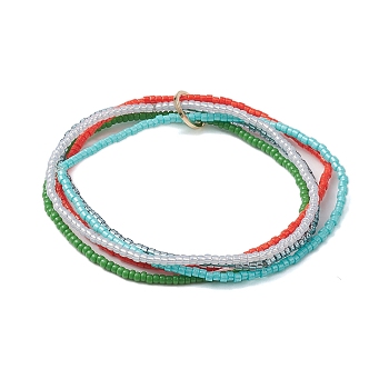 Seed Beads Multi-strand Stretch Bracelets for Women, with Brass Linking Rings, Colorful, Inner Diameter: 2-1/8 inch(5.4cm)