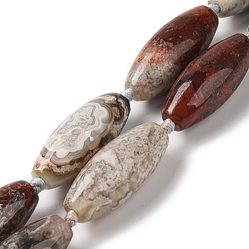 Natural Mexican Lace Agate Beads Strands, Rice, 39~40x15~17mm, Hole: 2mm, about 11~12pcs/strand, 15.75''(40cm)