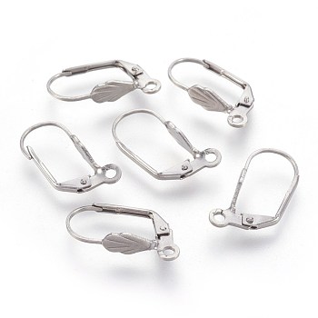 304 Stainless Steel Leverback Earrings Findings, with Loop, Stainless Steel Color, 18x11x4.5mm, Hole: 1.6mm, Pin: 0.5x0.8mm
