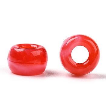 Acrylic Beads, Two Tone, Barrel, Red, 9x6mm, Hole: 3.7mm, about 1700pcs/500g