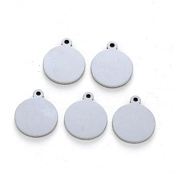 304 Stainless Steel Pendants, Laser Cut, Blank Stamping Tag, Flat Round, Stainless Steel Color, 14x12x1mm, Hole: 1.2mm