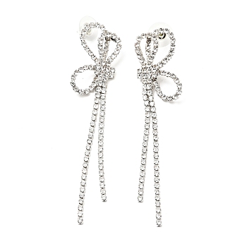 Crystal Rhinestone & Clear Cubic Zirconia Stud Earrings, Brass Long Tassel Drop Earrings with 925 Sterling Silver Pin for Women, Platinum, Butterfly Pattern, 81mm, Pin: 0.8mm