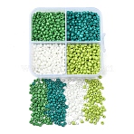 72G 4 Styles Glass Seed Beads, Small Craft Beads for DIY Jewelry Making, Round, Green, 3mm, Hole: 1mm, about 400pcs/18g, 18g/style(SEED-YW0002-77C)