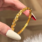 Brass Micro Pave Clear Cubic Zirconia Bangles for Women, Leaf, Golden, Inner Diameter: 2.36 inch(6cm)(WGC0524-02)