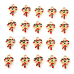 20Pcs Light Gold Alloy Enamel Pendants, for Christmas, Heart with Bowknot, Red, 18x13x3mm, Hole: 2.5mm(ENAM-YW0001-41)