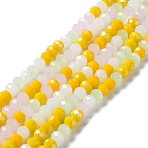 Glass Beads Strands, Faceted, Rondelle, Green Yellow, 6x5mm, Hole: 1mm, about 85~88pcs/strand, 16.1~16.5 inch(41~42cm)(EGLA-A034-M6mm-28)