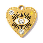 304 Stainless Steel with Enamel Charms, with Crystal Rhinestone, Ion Plating(IP), Heart with Evil Eye Charms, Hand Polished, Colorful, Real 18K Gold Plated, 14x13mm, Hole: 1.6mm(SA-OY001-93G)