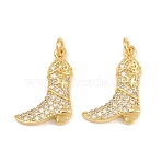 Brass Micro Pave Clear Cubic Zirconia Pendants, Cowboy Boot with Star Charms, Real 16K Gold Plated, 22x16x4mm, Hole: 3mm(CU-CBAFB88-07A-G)