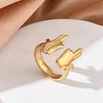 304 Stainless Steel Cuff Open Rings for Women, Golden, Palm, 17mm(RJEW-F208-03G-04)