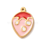 304 Stainless Steel Enamel Pendants, Strawberry Charms, Golden, Pink, 16x11x1.5mm, Hole: 1mm(SA-CBA46B2-04G)