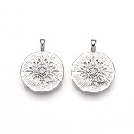 Brass Micro Pave Cubic Zirconia Pendants, Cadmium Free & Nickel Free & Lead Free, Flat Round, Platinum, 22x17.2x4.3mm, Hole: 2.2x3.2mm(ZIRC-T016-19P)