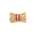 Rack Plating Brass Micro Pave Clear Cubic Zirconia Screw Clasps, Long-Lasting Plated, Lead Free & Cadmium Free, Flower, Camel, Golden, 10.5x7mm, Hole: 1.8mm(KK-S384-24G-01)