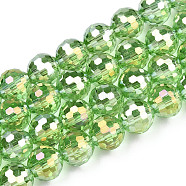 Transparent Electroplate Glass Bead Strands, AB Color Plated, Faceted(96 Facets), Round, Light Green, 8mm, Hole: 1.4mm, about 70pcs/strand, 19.88 inch~20.67 inch(50.5~52.5cm)(EGLA-TAC0003-04H)