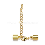 Brass Chain Extender, with Curb Chains, Lobster Claw Clasps and Cord Ends, Nickel Free, Golden, 38mm, Cord End: 11x7mm, Hole: 6mm, Chain Extender: 50mm(X-KK-L089-03G-NF)