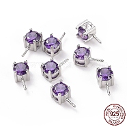 Rhodium Plated 925 Sterling Silver Peg Bails, with Cubic Zirconia, Square, Platinum, Medium Purple, 9x4x4.5mm, Hole: 2.5x1.5mm, Pin: 0.6mm(STER-D035-47P-07)