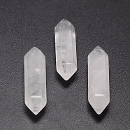 Natural Quartz Crystal Double Terminated Point Beads, Healing Stones, Reiki Energy Balancing Meditation Therapy Wand, for Wire Wrapped Pendants Making, No Hole/Undrilled, 34~36x9x9mm(G-K010-35mm-01)
